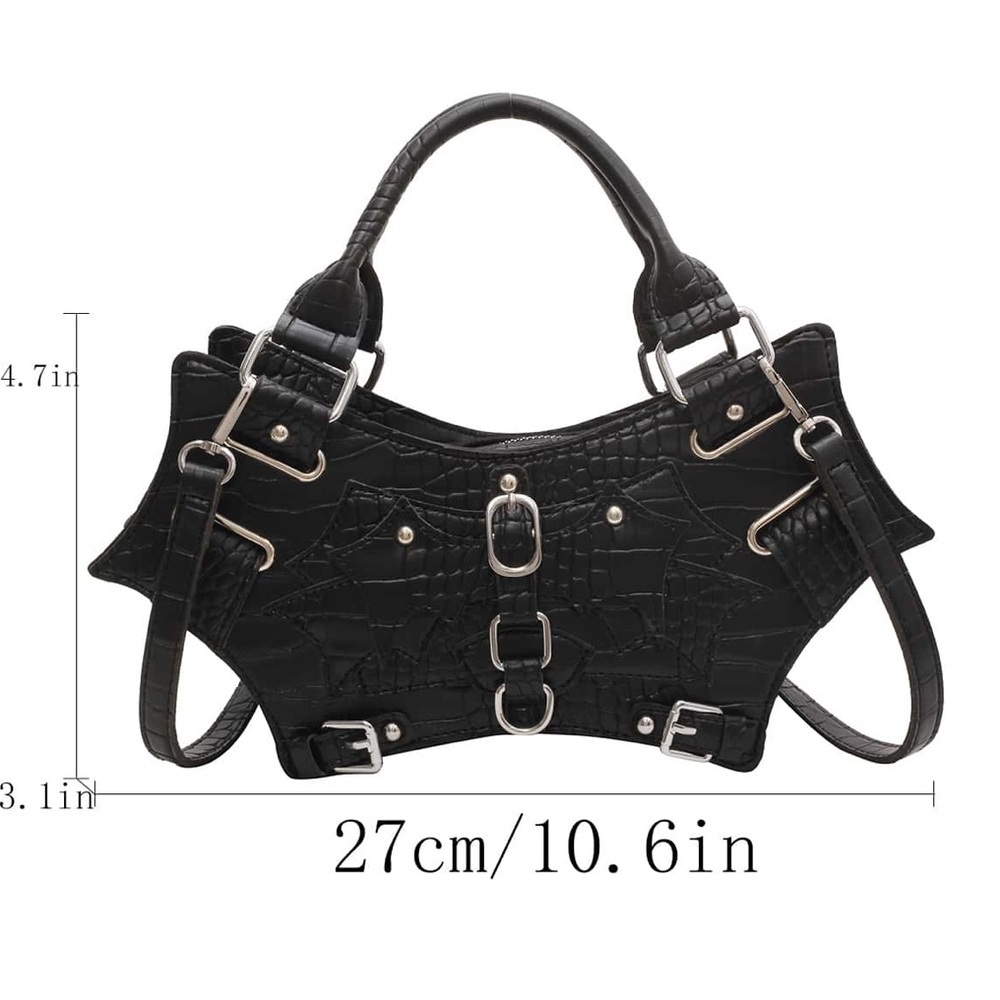Rock Steampunk Style Rivet Satchel Handbag, Gothic Bat Wing Shape​ - Picture 4 of 8